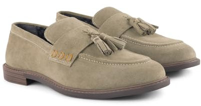 Silver Street London Men's Charleston Suede Leather Slip on Formal Casual Loafer Tassel Summer Loafer, Sand, 7