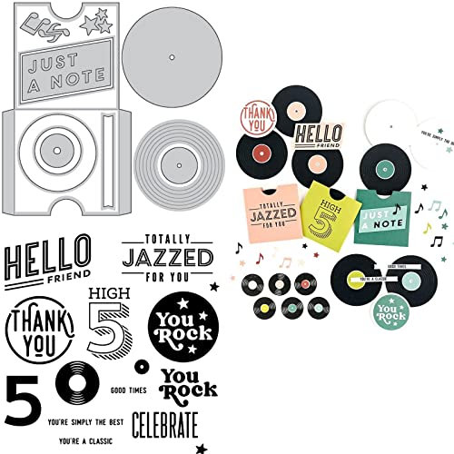 Plattenspieler und Schallplatten Stanzformen für Kartenherstellung DIY Scrapbooking Musiknote Just A Note Sterne Metall Stanzformen koordinieren Aufzeichnungen und Zahlen Wörter Silikon Stempel
