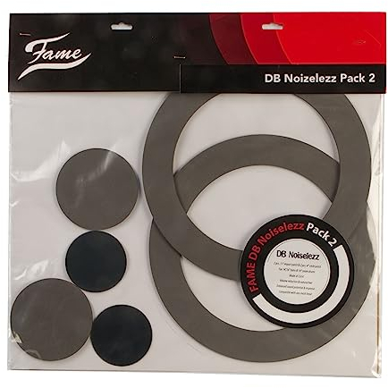 Fame DB Noiselezz Pack Two, Selbstklebendes Drumfell-Zubehör, 80% Lautstärkereduktion, Natürliches Spielgefühl, Leises Schlagzeug Üben, Geeignet für 14-16 Mesh Heads, Grau