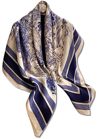 LumiSyne Seidenschal Damen Große Quadratischer Schals Blumen Baum Gedruckt Animal Muster Retro Stil Satin Kopftuch Sonnencreme Stola Dekoration Vierecktuch Bandana Kopfschmuck Haarband 110×110cm