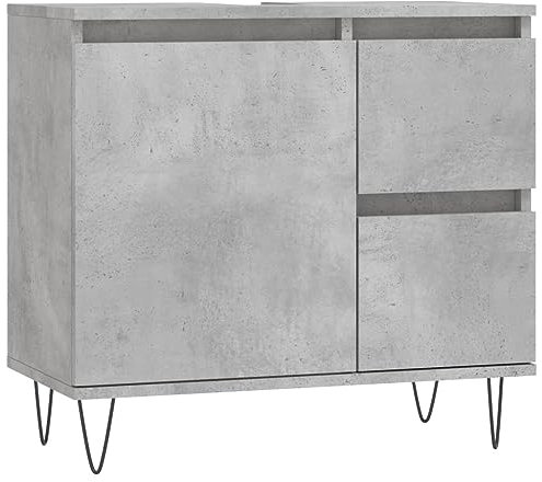 vidaXL Badezimmerschrank, Waschbeckenunterschrank mit viel Stauraum, Badschrank mit Eisenbeinen, Bad Unterschrank Waschbeckenschrank Badmöbel, Betongrau Holzwerkstoff