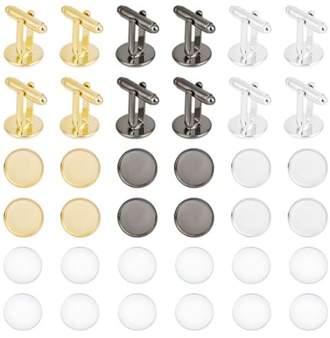 UNICRAFTALE Messing Manschette Knopf Cabochon Manschettenknopf Erkenntnisse Silber Flache Runde Manschette Knopf Cabochons Tablett Lünette Manschettenknopf Rohlinge Einstellung für Bekleidung Zubehör