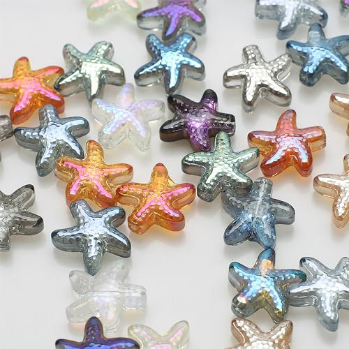 90 Stück Seestern Glasperlen Zum Auffädeln, 14mm Glas Perlen Glitzerperlen für Armbänder für Basteln Schmuckherstellung, DIY Halskette, Ohrringe, Dekor