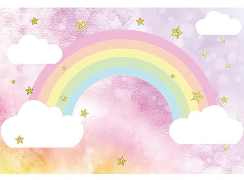 MIRRORANG Arcoíris para Niñas Fiesta de Cumpleaños - Fondo de Estrella Brillante, Cielo Rosa, Nube - Telón de Arco Iris para Baby Shower y Sesión de Fotos, Vinilo 1,5x1m