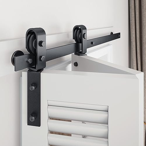 EaseLife 34 Bifold Sliding Barn Door Hardware Track Kit for 2 Closet Door,Side Mount Roller,Slide Smoothly Quietly,Easy Install,Black,34 Track Fit for Double 15 Wide Bi-folding Door (Hardware Only)