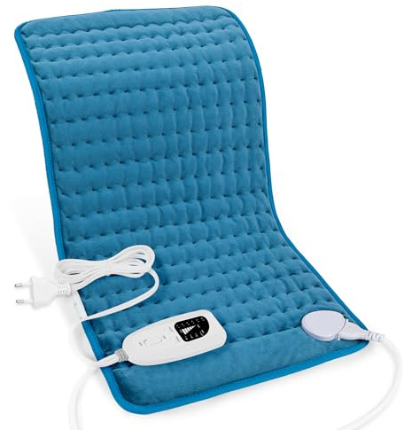 Termoforo Elettrico,Termoforo per schiena, collo, spalle e addome con spegnimento automatico, flanella morbida (blu, 30x60cm)