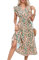 KOJOOIN Damen Sommerkleid Kurzarm Maxikleid Lange Wickelkleid Volant Kleid Rüschen Strandkleid V-Ausschnitt Elegante Blumenkleid mit Gürtel (Verpackung MEHRWEG), A-Blumen-Grün, M