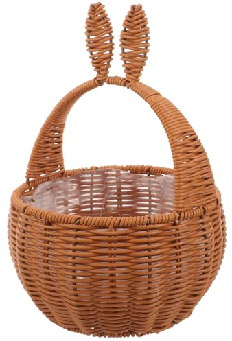 Garneck Osterkorb Mit Griff Hasenohren Geflochtener Korb Picknickkorb Aus Weide Brot-Servierkorb Rattan-Seegras-Blumenkorb Für Wandaufbewahrung Organizer-Behälter