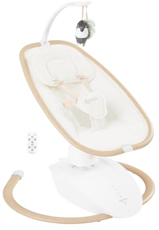 Babymoov Altalena Elettrica per Bambini Swoon Hoop, Design Elegante, Seduta Rotante a 90°, Confortevole e Regolabile, 5 Moviment i di Dondolio, Programmabile, 8 Ninnenanna, Arco Giochi, Sabbia