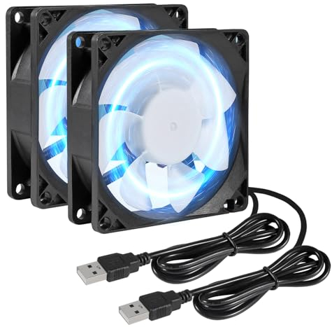 2Pcs 80mm/3.15inch for DC Fan 5V Computer Case Fan 80x80x25mm USB 8025 Blue LED Power Cooling Fan DC Brushless Cooler Fan 8cm for PC Case CPU Brushless Axial Radiator Fan