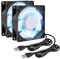 2Pcs 80mm/3.15inch for DC Fan 5V Computer Case Fan 80x80x25mm USB 8025 Blue LED Power Cooling Fan DC Brushless Cooler Fan 8cm for PC Case CPU Brushless Axial Radiator Fan