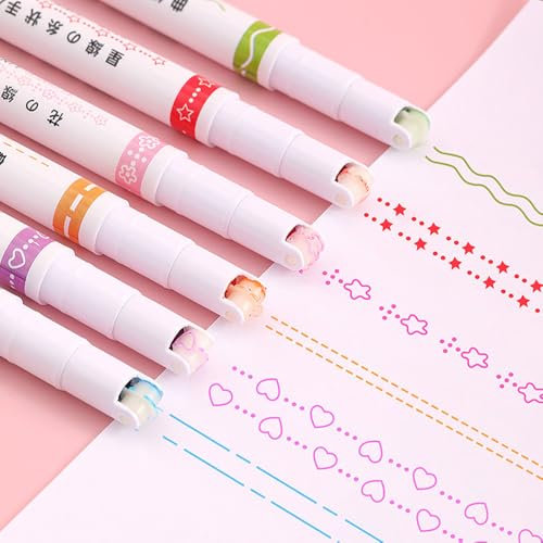 taobosec Textmarker, 6 StüCk Curve Highlighter Quick Dry Handwriting Pen Glitzerstifte Farbe Permanent Marker FüR Notizen Marker TagebüCher Multiple Nibs Fineliner Set Pastellstifte Schulsachen