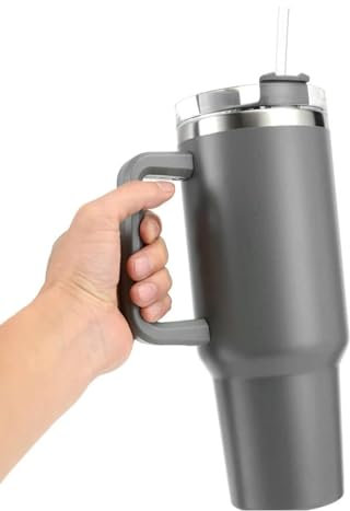 40oz Tumbler with Handle and Straw, Travel Coffee Mug, Stainless Steel Thermos Mugs for Hot/Cold Drinks, Vacuum Insulated (Grey)