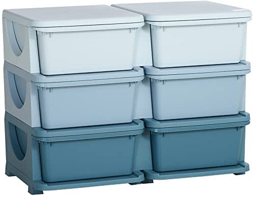 HOMCOM Kids Storage Units with 6 Drawers 3 Tier Chest Vertical Dresser Tower Toy Organiser for Nursery Playroom Kindergarten Blue