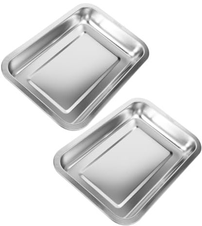 POPETPOP Lot De 2 Bacs à Litière Ouverts Pour Chatons En Acier Inoxydable 304, 20 x 27 x 4,8 Cm, Bac à Litière En Métal Robuste Pour Usage Domestique Et Animalerie
