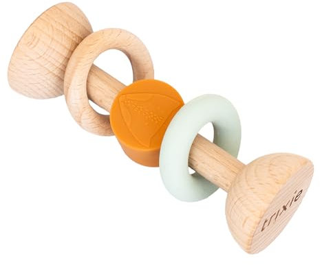 Trixie Hochet en bois et silicone – Mr. Fox | Jouet sensoriel et anneau de dentition pour bébé | Jouet de développement sûr et durable pour bébés