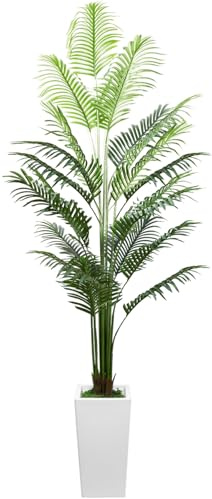 6FT Artificial Palm Tree with 18 Adjustable Branches and White Pot, Large Tall Realistic Indoor Faux Fake Silk Tropical Areca Palm Plant for Housewarming, Home and Office Decor