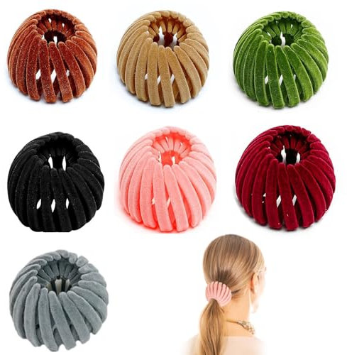 KLEHOPE Pince à Cheveux, 7 Pièces Pince Cheveux Femme, Extensible Pince à Cheveux Nid D'oiseau, Pince Cheveux Chignon pour Cheveux Fins, Cheveux Fins, Cheveux Épais, Cheveux Bouclés