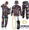 80er 90er Jahre Outfit Herren Damen, 7 Stück 80er Jahre Kostüm Trainingsanzug Hippie Faschingskostüme mit Jacke Hose Goldkette Hüte Armbänder Brille Aufblasbare Mobiltelefon für Karneval Disco Party