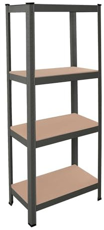 OcioDual Schwerlastregal Grau Tiny, Haushaltsregal, Kellerregal, Standregal, Metallregal, 150x60x30cm, Regal Keller, Regale für Kellerraum, Küchen Organizer Regal, 240kg, 4 MDF-Regale