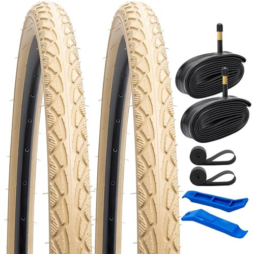 YunSCM 2Pcs Faltbar 28 Zoll Reifen 28x1.60 700X40C Mantel 42-622 und 2Pcs 700C Schlauch AV48mm kompatibel Rennräder, Citybikes 700x38C 40-622 700x40C Fahrradreifen und schläuche
