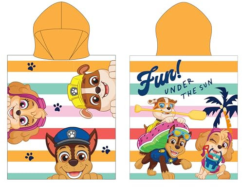 Paw Patrol Offizieller Kapuzenhandtuch-Poncho | Superweiches Gefühl, sonniges Design mit Chase, Rubble und Skye | Bademantel, perfekt für Zuhause, Bad & Strand, 55 x 50 cm