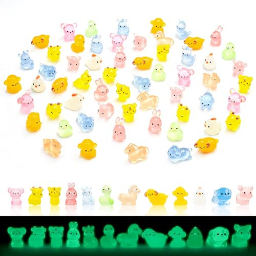 60 Pieces Luminous Mini Animals for Crafts Dollhouse Fairy Garden Decor Tiny Animals Decor for Car Tiny Resin Animals for Micro Landscape Plant Pots