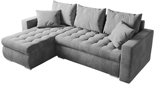 BROMARKT Sofa mit Schlaffunktion Ecksofa L-Form Schlafsofa Couch Bettkasten Wohnzimmer Möbel LUIS Couch 3 Sitzer Bett mit Bezugbehalter 238x150x72 Grau