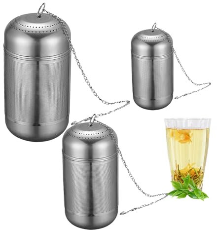 Filtro Te Infusione,Mengger 3 Pezzi Filtro per Tè Sfuso in Acciaio Inossidabile con Coperchio e Catena,Infusiera per Tisane,Colino per Tisane,Adatto per Tazze e Teiere(Grande Medio Epiccolo)