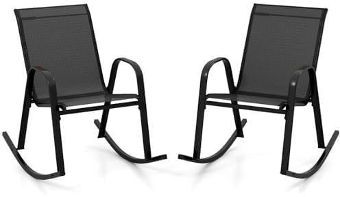 GOPLUS Schaukelstuhl 2er Set, Gartenstuhl atmungsaktiv mit ergonomischer Rücklehne & Armlehne, Balkonstuhl bis zu 150kg, Verandaschaukelstuhl Terassenstuhl für Garten Veranda Pool (Schwarz)