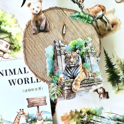 Scrapbook Zubehör Stickers,20 Blätter Sticker PET Scrapbook Stickers,Niedliches Tier Thema Aufkleber Deko für Bullet Journal,Fotoalbum,Kalender,Notebook,Journaling,DIY Crafts(Tiere des Waldes)