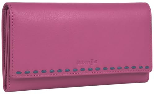 GlobeeCraft damengeldbörse echt Leder Fuchsia geldbörse Damen Echtleder Leder Portemonnaie Geldbeutel ledergeldbörsen Damen Geldtasche mittelgroß groß holzrichter Maitre