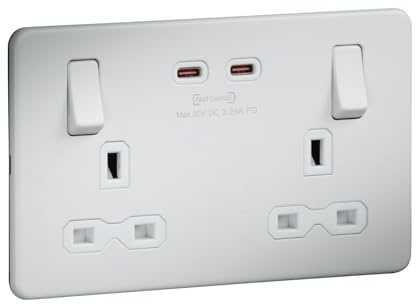 Screwless Double Switched Socket with Dual USB-C [65W Fast Charge] – Matt White