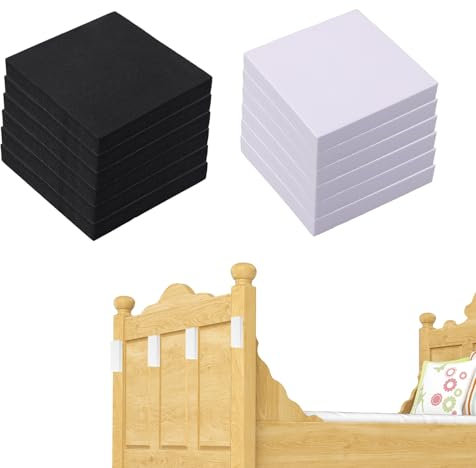 lasuroa 12 Pezzi Fermi per Testiera Letto, 6x6x1cm Schiuma EVA Cuscinetti Mobili Protezione da Parete Testiera Anti-Vibrazione Ferma Rumori Letto per la Protezione dei Mobili (Bianco, Nero)