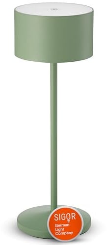 SIGOR Veluna salbeigrün - LED Akku-Tischlampe dimmbar & kabellos mit FlexMood (2200K/2700K), bis 14h Leuchtdauer, USB-C Ladefunktion, IP44 Outdoor & Indoor, Aluminium, Design-Lampe