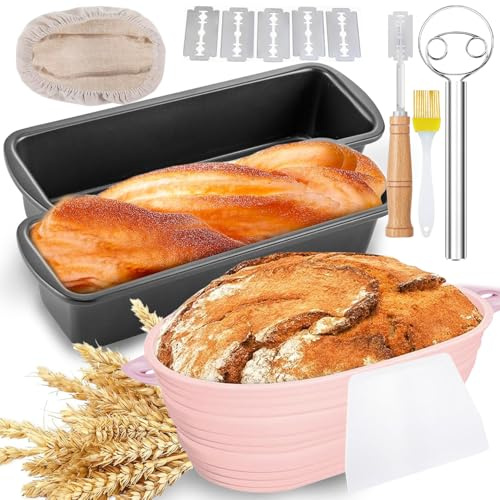 Gärkörbchen Set,Sauerteig Starter Set mit Brotbackform Metall 29x13x6cm