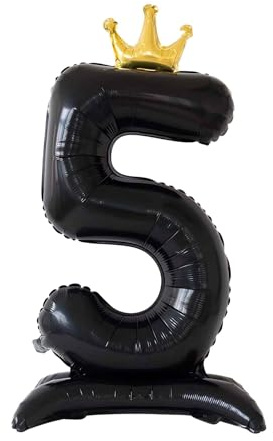 CAPASTEC Zahlenballon Zahl 5 Schwarz 42 Zoll 1 Stück Für Geburtstagsparty | Stehende Krone, Für Junge, Für Jahrestag Party, Aus Aluminiumfolie