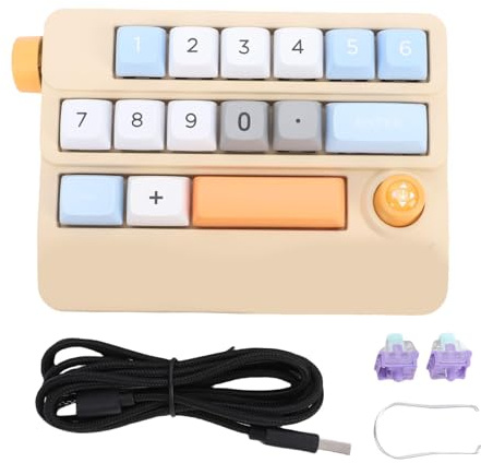 Denash Mechanische Numpad 19 Keys Programmierbar mit Joystick -Steuerung, ABS -Material, Wired USB Numpad für XP, Vista, OS X, 12 Beleuchtungsmodi (Yellow)