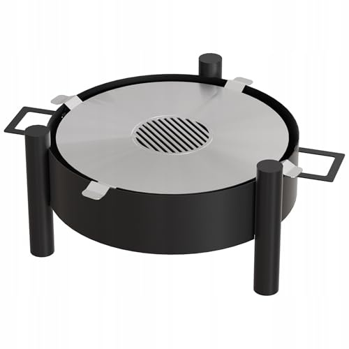 KRATKI Gartenfeuerschale FIRE Stahl Feuerstelle Gartenkamin | Feuerschale für Garten und Terrasse, robuste Konstruktion, 33 x 61,6 cm. Mit Grillrost