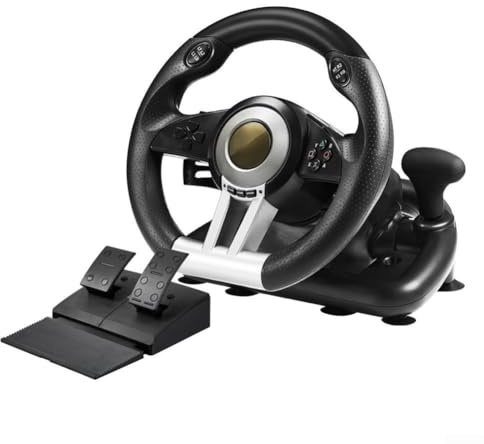 Volant de jeu compatible avec PC, PS4, Switch pour Xbox One, design ergonomique et pédale linéaire pour course de compétition (noir)