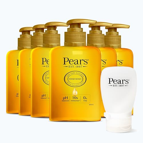 Pears Glycerin Serum Hand Wash, 250 ml, 6-Pack + Travel Bottle | Soap-free hand cleanser, glycerin and natural oils, travel bottle included