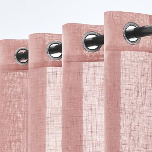 Woaboy Tende per Interni Lino Traslucido Occhiello 2Pz 140x260cm Rosa | Tessuto effetto lino traslucido, tende decorative per soggiorno e camera da letto, filtrano la luce.