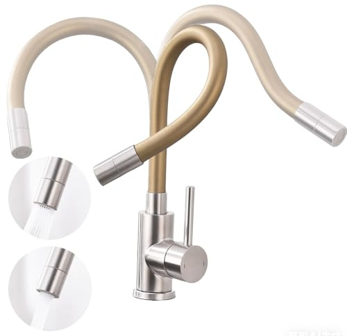 Fandipitous Rubinetto da cucina, Rubinetto Lavello Cucina con beccuccio flessibile, miscelatore da cucina da alta pressione, rubinetto cucina girevole a 360°, oro