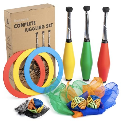 oazoxcx Juggling Kit for Beginners Complete Set –Juggling Balls, Scarves, Rings & Clubs – Learn to Juggle Balls at Home, School, or Circus Training