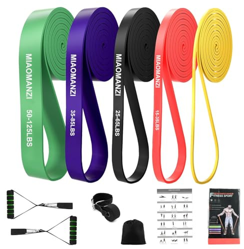 Fitnessbänder Widerstandsbänder mit 5 Stufen, Resistance Bands mit Türanker, 2*Griffen, Übungsanleitung&Tragebeutel, Gymnastikband Klimmzugband Fitnessband für Muskelaufbau,Yoga
