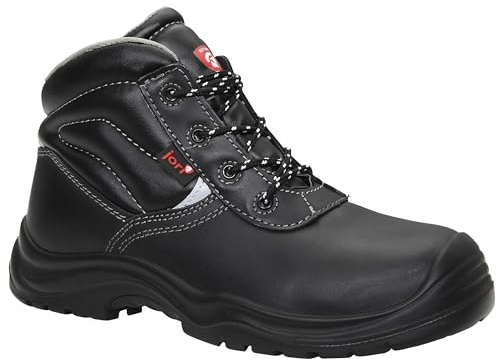 JORI 16111 Basic Compo Mid S3 Herren und Damen Arbeits & Sicherheitsschuhe, Leder Sicherheitsstiefel S3, SRC, Schnürung, Kunststoffkappe, Metallfreier Durchstrittsschutz Schwarz (