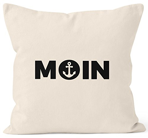 MoonWorks Maritmer Kissenbezug Moin mit Anker Deko-Kissen Natur Unisize