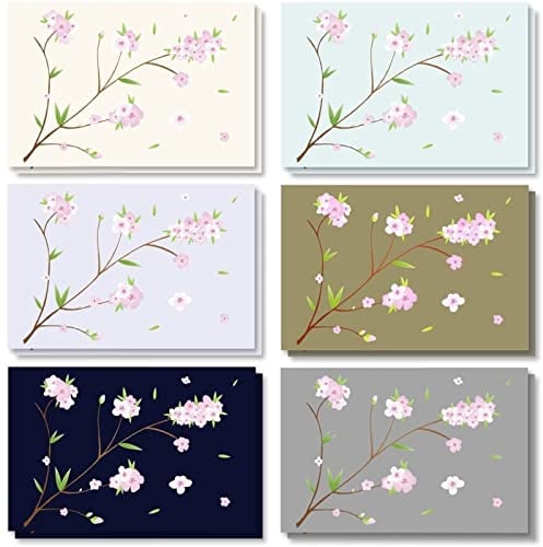 BEST PAPER GREETINGS Rosa Kirschblüten-Grußkarten und Umschläge, 6 Farben, 10,2 x 15,2 cm, 120 Stück