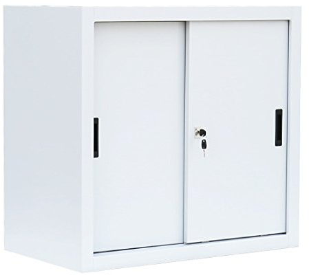 Schiebetürenschrank komplett montiert Schwebetürenschrank Büro Aktenschrank Sideboard aus Stahl weiß 750 x 800 x 450 mm (H x B x T) 550087