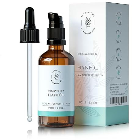 Kräuterland Bio Hanföl - Hautöl 100ml kaltgepresst - reines Bio Hanfsamenöl zur Pflege von Haut und Haaren in Premium Qualität